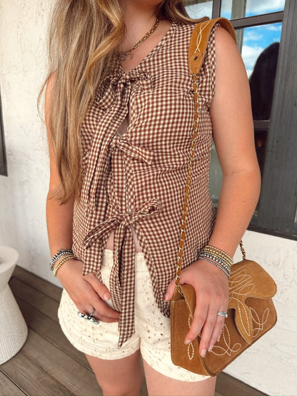 The Gingham Vest in Brown-MEDIUM